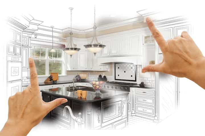 A kitchen renovation design with an open floor plan, featuring a large island and modern appliances in Sugar Land